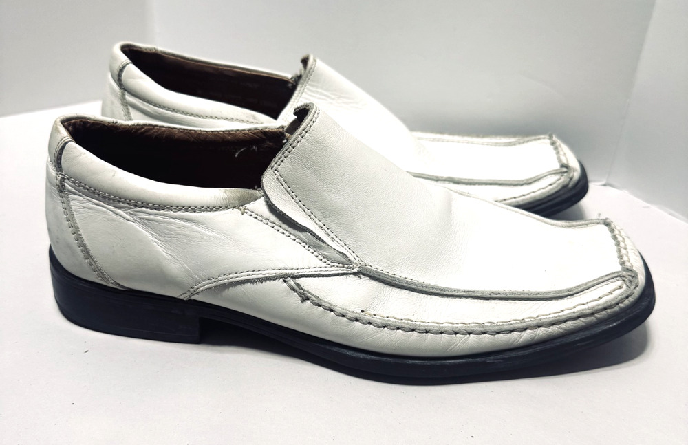 Bottesini Mens White Leather Moc Toe Slip-On Loafers Shoes Size 9M Italy